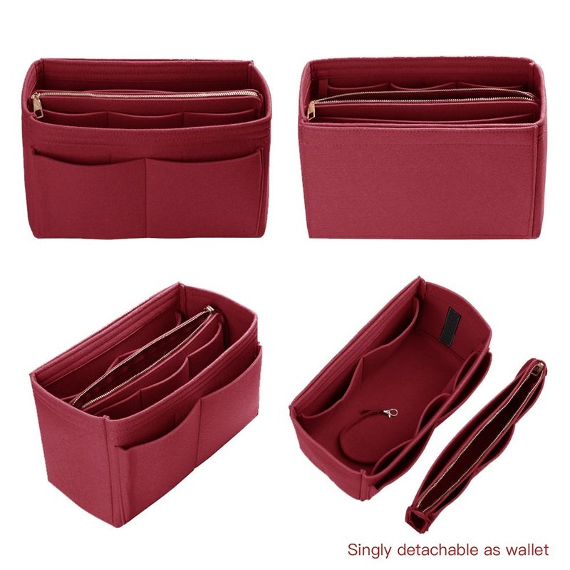 ZTUJO Purse Organizer Insert, Felt Bag Organizer with Metal Zipper, Handbag & Tote Shaper, For Speedy Neverfull Tote, 7 Sizes(Medium, Red) - Image 3
